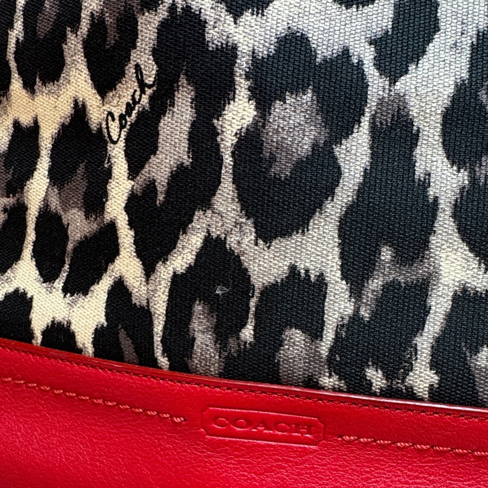 Coach Leopard Print Tote with Red Leather Trim - Picture 2 of 14